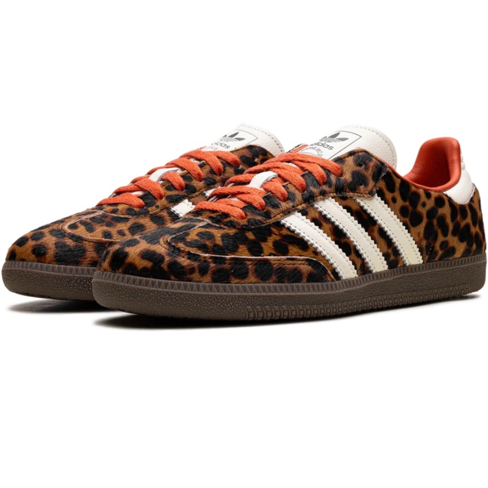 adidas Women's Leopard Print Sneakers with Orange Laces